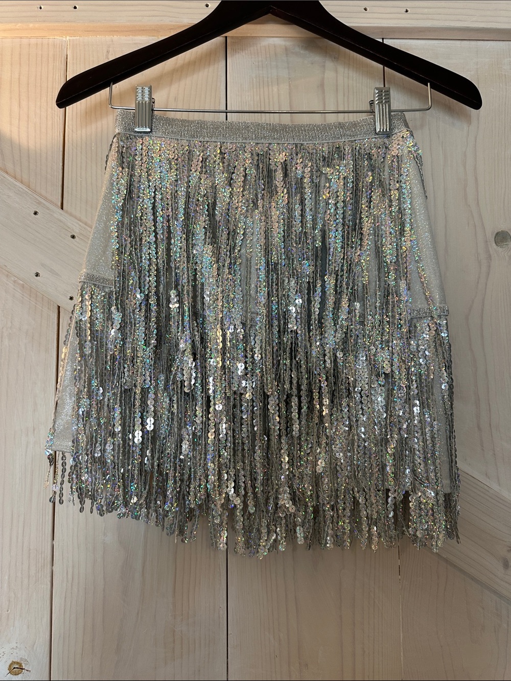 Silver Sequin Fringe Skirt - Fun Party Mini skirt 0-2